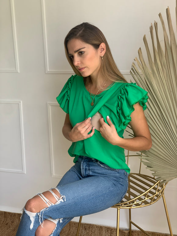 Blusa lactancia, verde vivo – Hello Mom