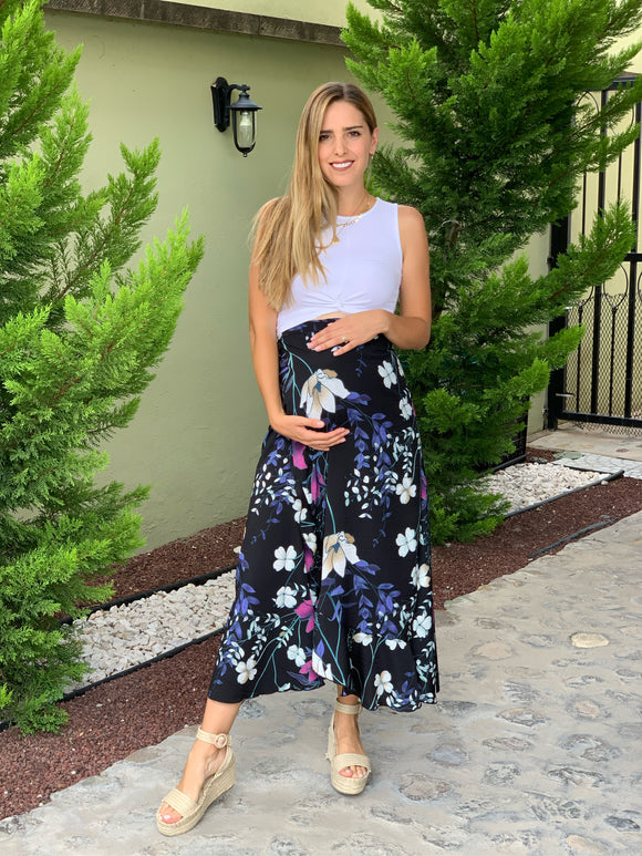 Falda de maternidad, negra flores blancas – Hello Mom