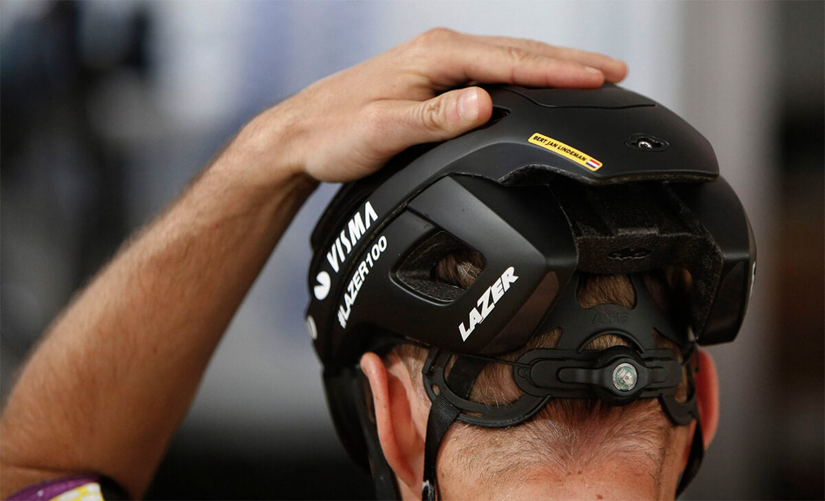 Lazer Bullet Helmet retention system on Team Jumbo Visma helmet