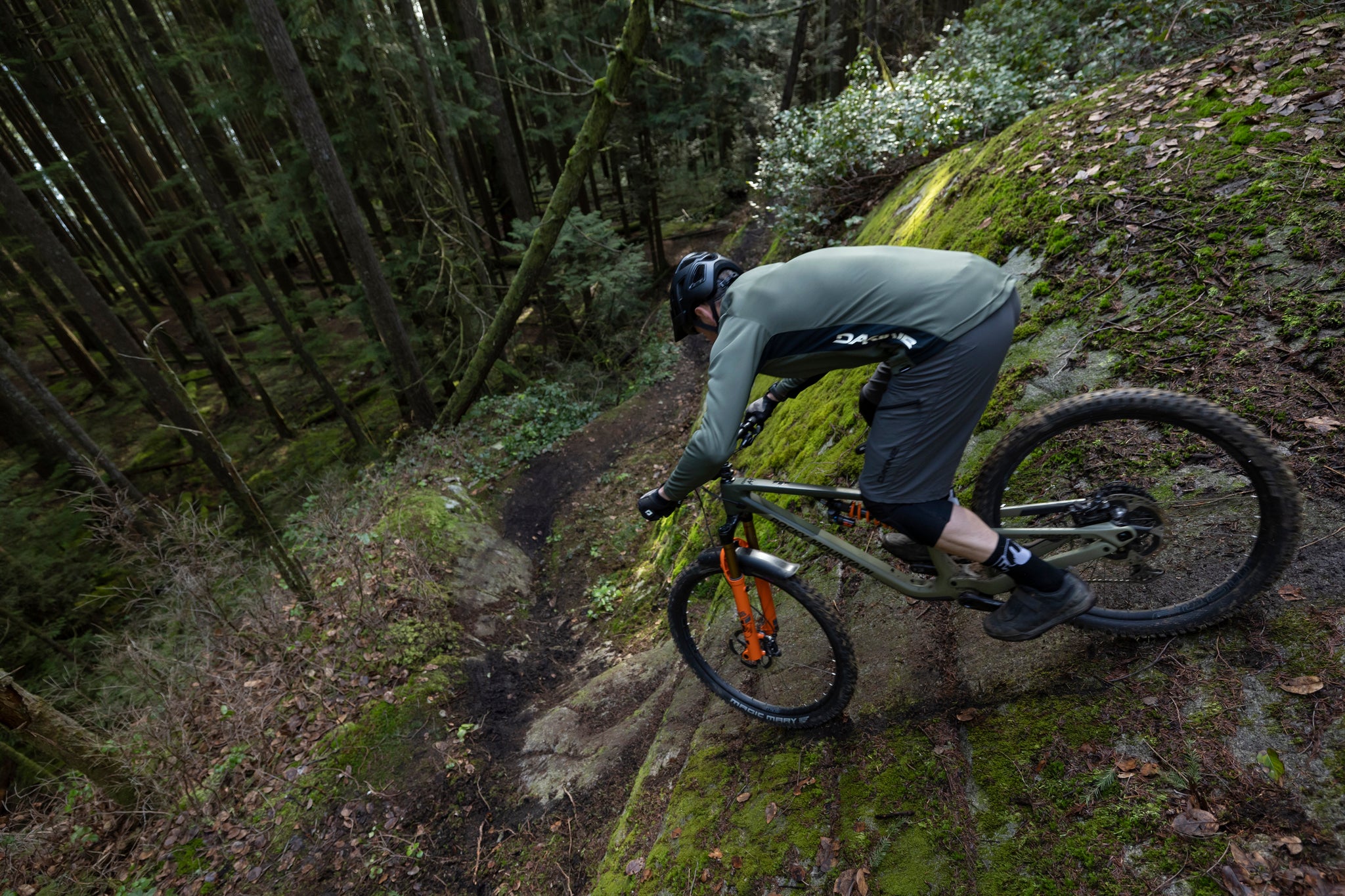 Pro mountain biker Thomas Vanderham Dropping in on a large drop