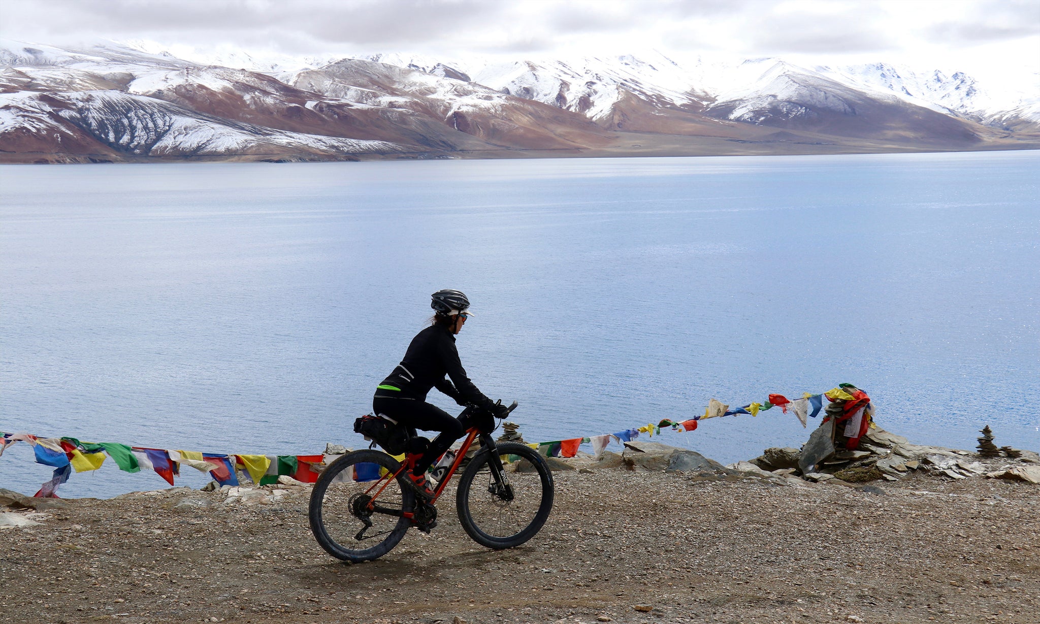 Riding in winter next to a lake