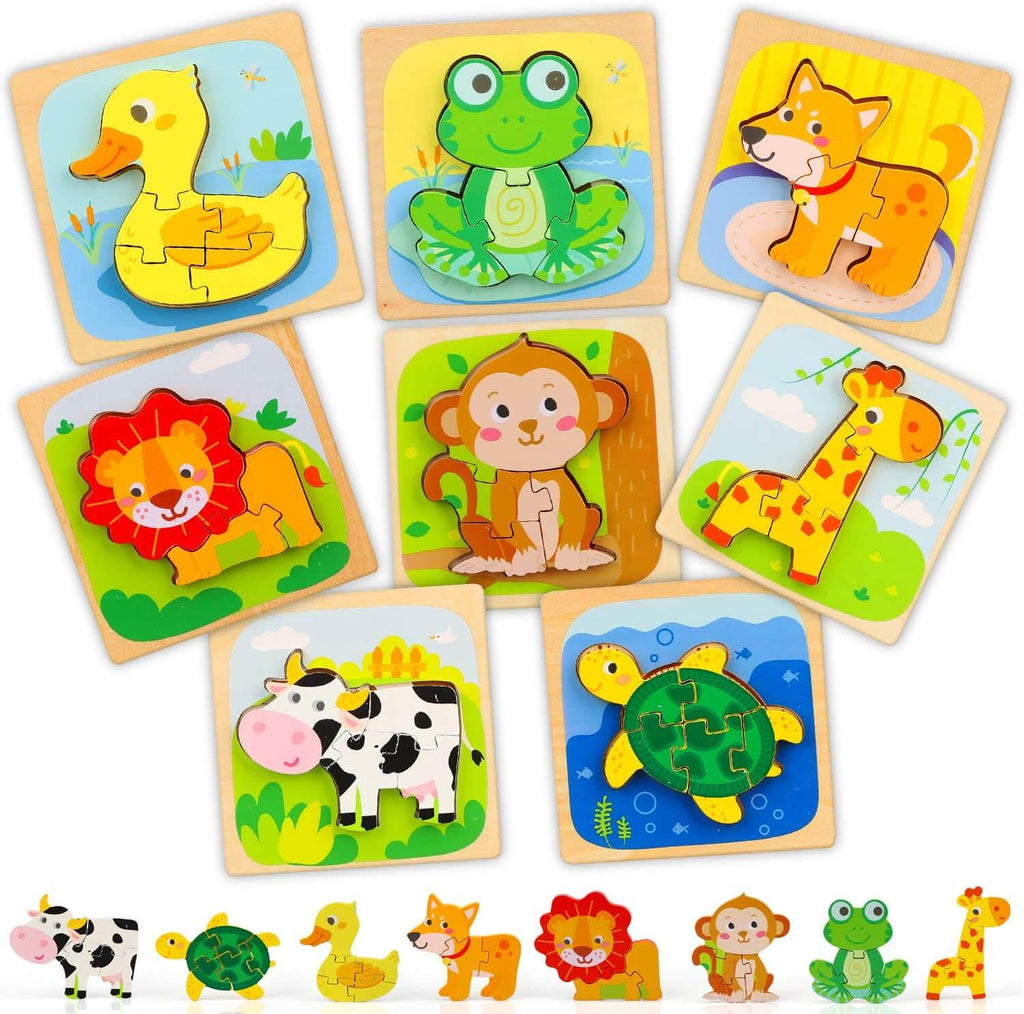 Wooden Toddler Puzzles Toys Gifts, 4 Pack Animal Shape Jigsaw