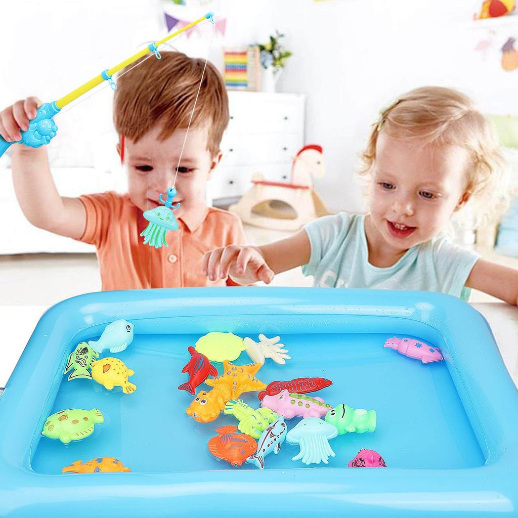 Kids Fishing Toy Set Play Water Toys For Baby Magnetic Rod And Fish With  Inflatable Pool Outdoor Sport Toys For Children
