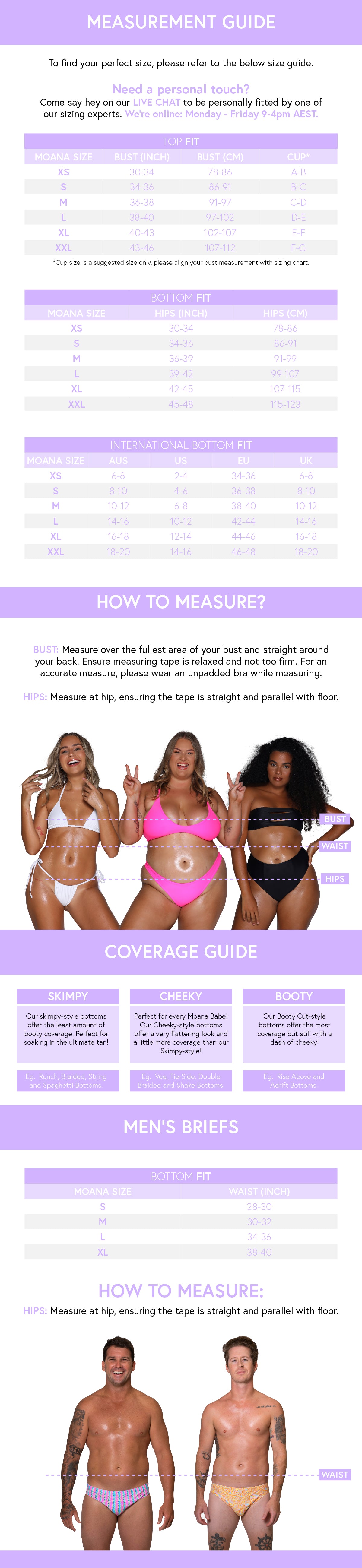 Moana Bikini Sizing Guide