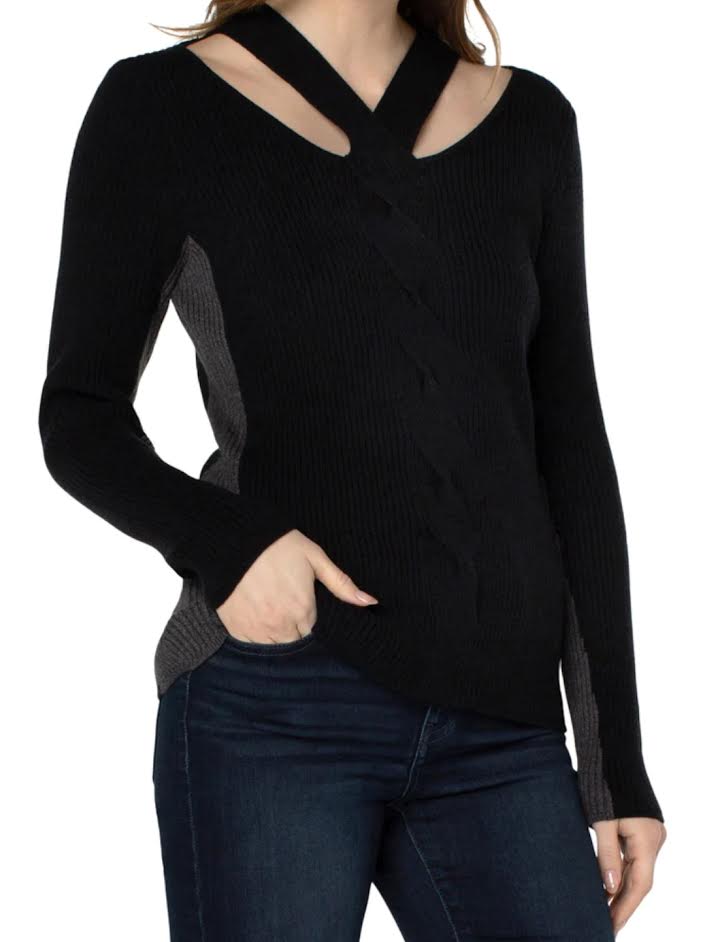 Liverpool Mock Neck Rolled Hem Long Sleeve Sweater – Bluff Town