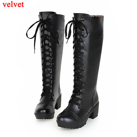 Lacing Up Knee High Cosplay Shoes White Black Boots
