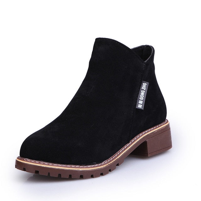 sneakers square heel casual shoes fashion side zipper boots