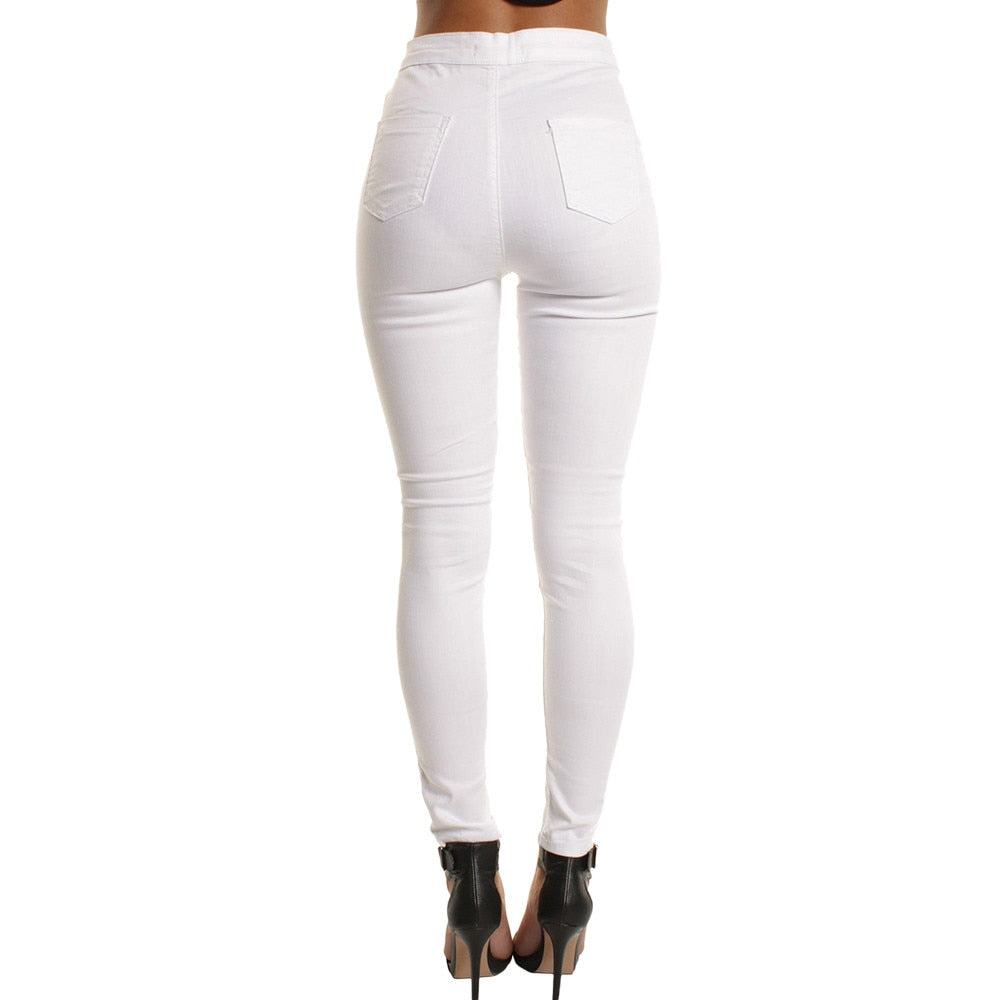 white black ripped jeans Casual Slim Solid Hole Long Jeans