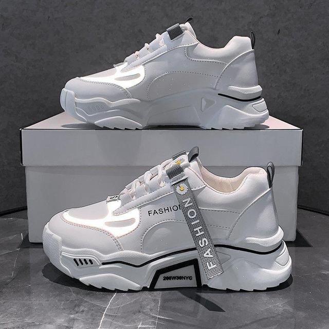 Reflective Platform Lace Up Chunky Sneakers