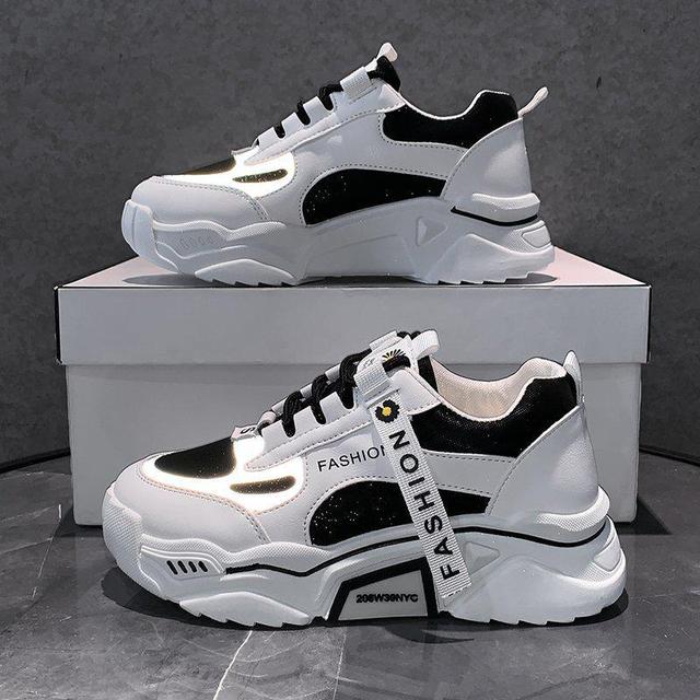 Reflective Platform Lace Up Chunky Sneakers