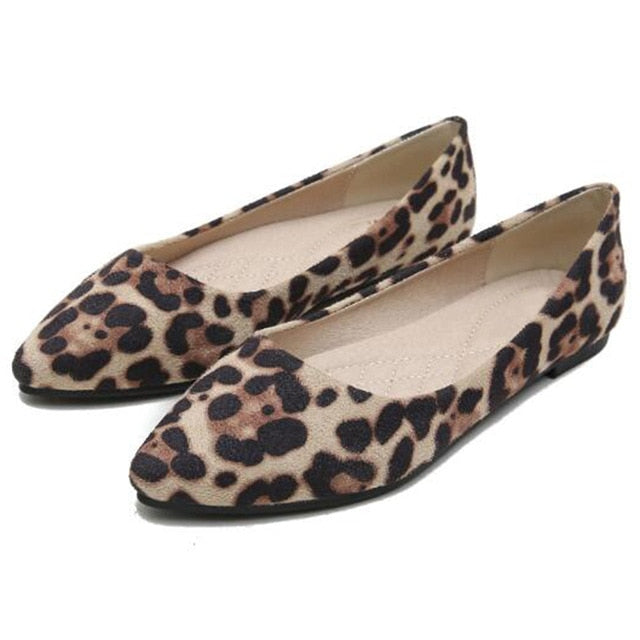 Leopard Shoes Spring Pointed Toe Ballet Flat Shoes