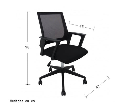 medidas silla mesh con ruedas color negro ht muebles