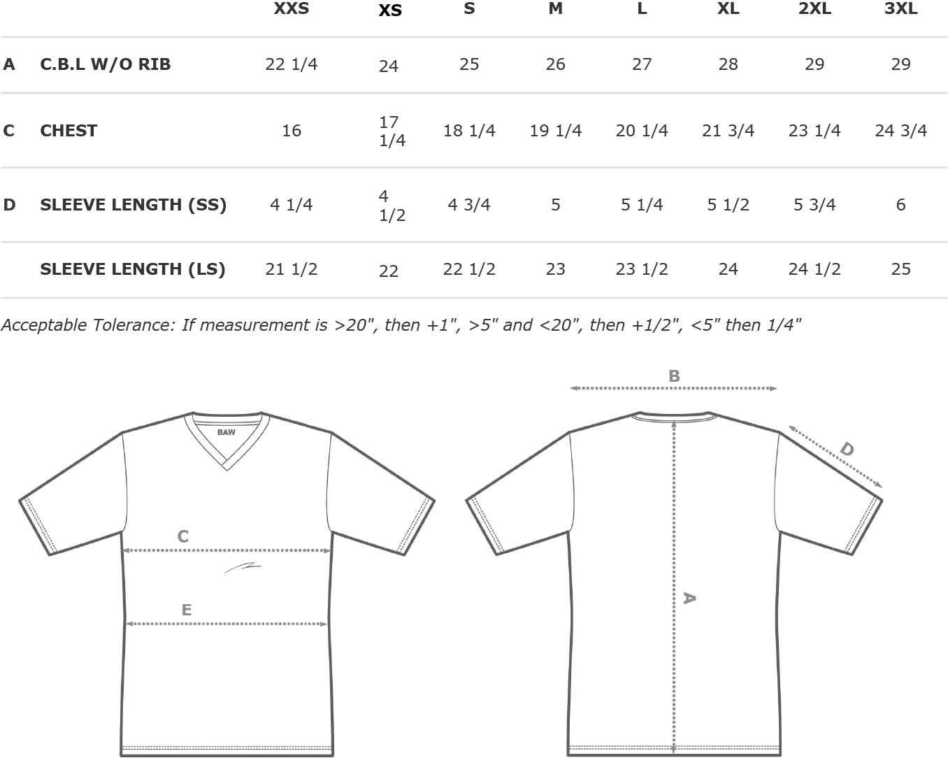 Ladies Performance Long Sleeve Size Chart