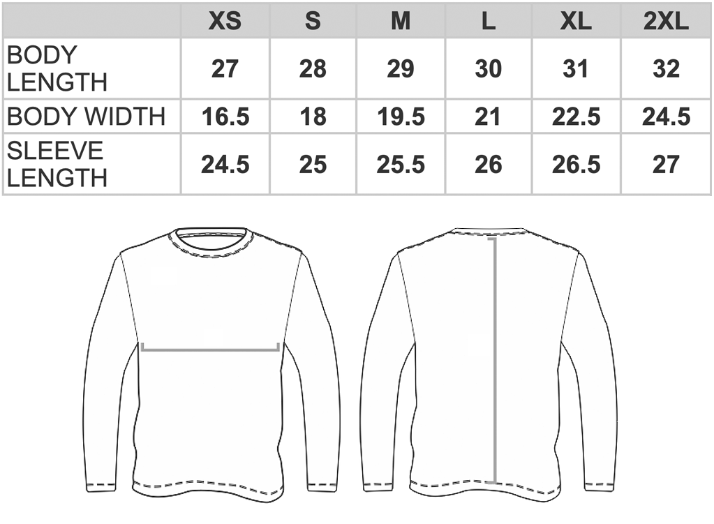 Tri-blend hoodie size chart