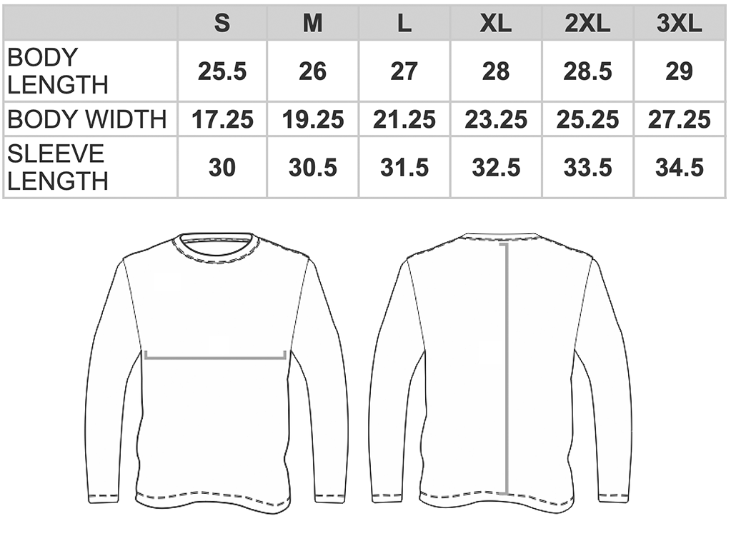 Women's Classic Long Sleeve Tee Size Chart G540L