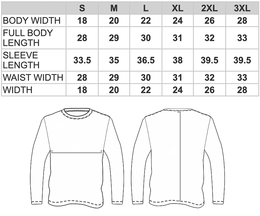 G540 Classic Long Sleeve Size Chart