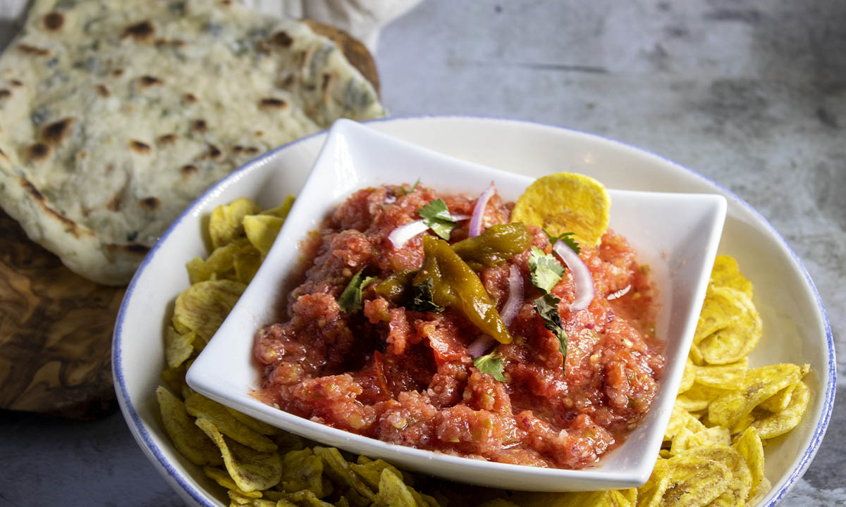 Vegan homemade mexican salsa with plaintain chips