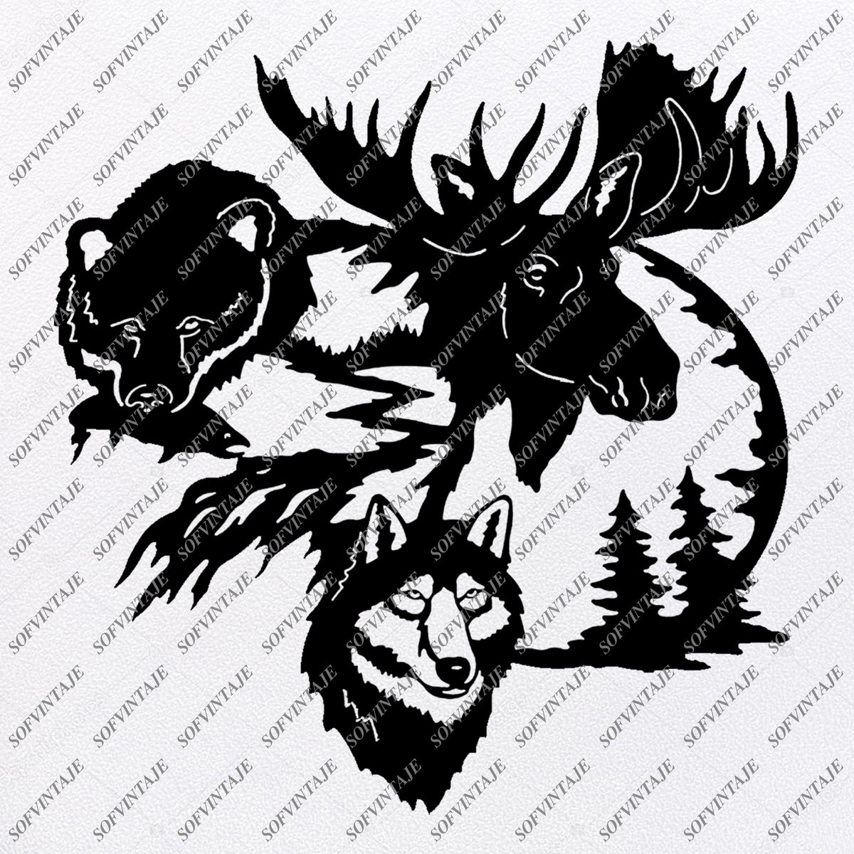 Download Animals Svg File - Wild Animals Svg Design - Wolf - Bear - Moose - Cli - SOFVINTAJE