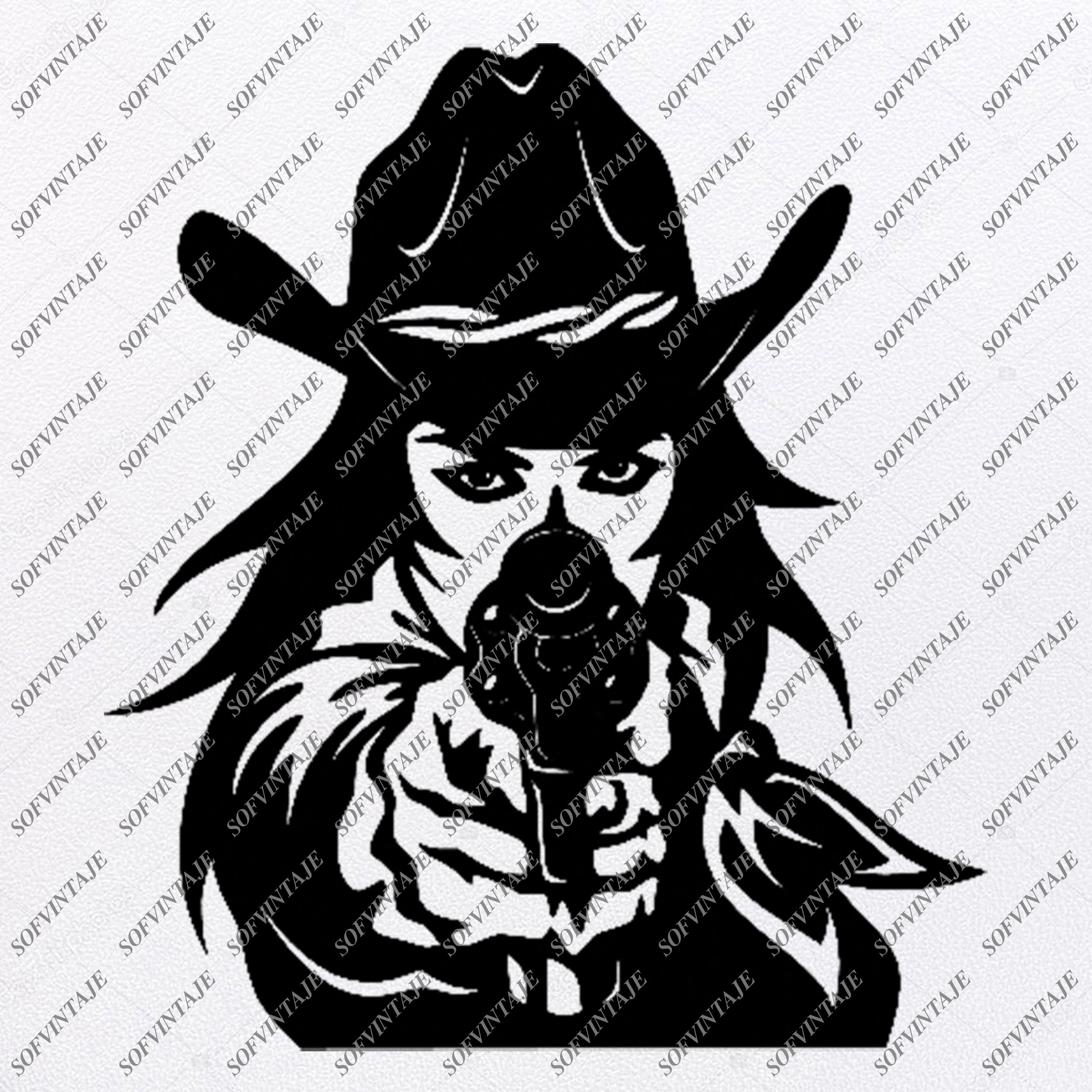 Cowgirl Svg File Girl With Gun Svg Western Svg Cowgirl Clip Art Sofvintaje