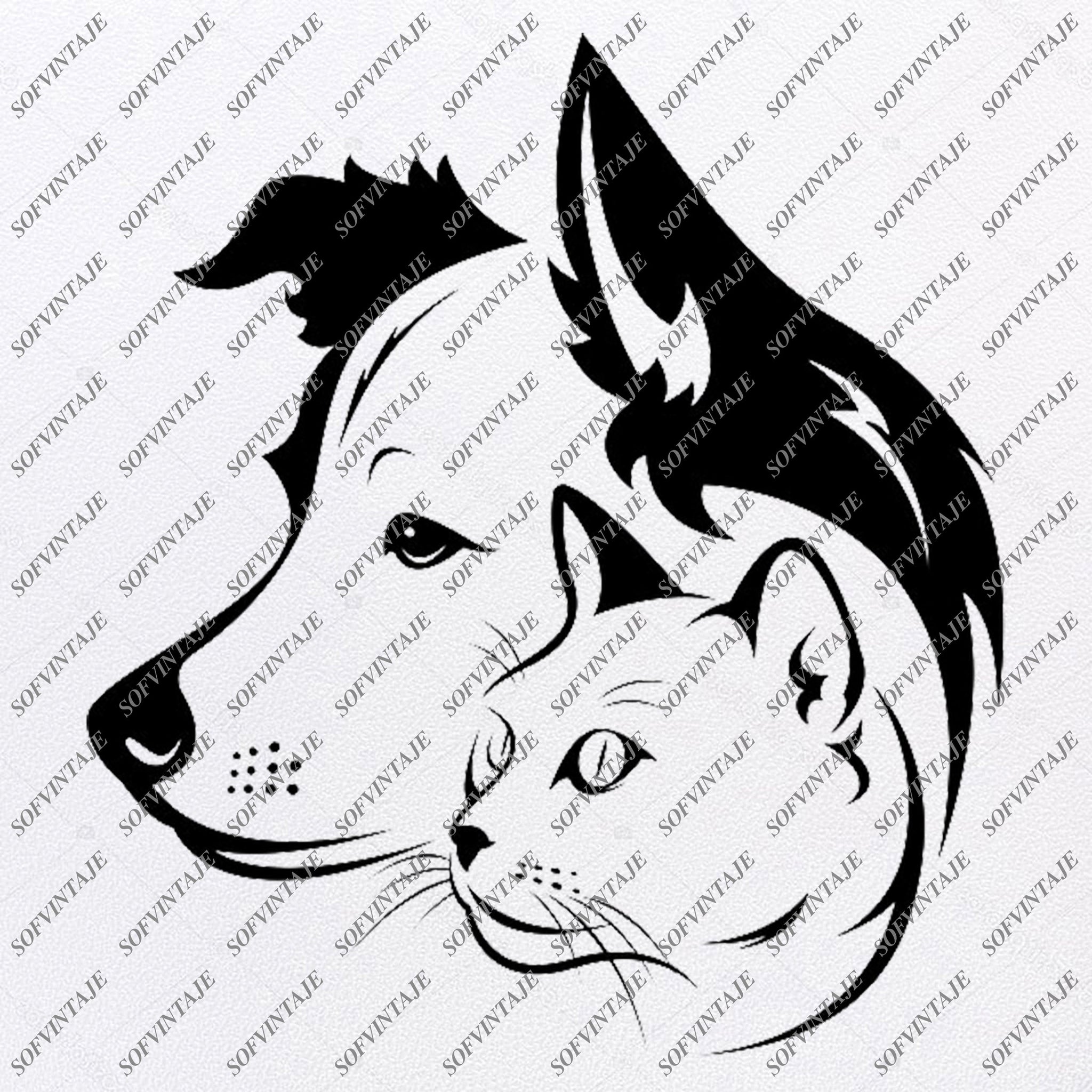Dog Cat Love Svg File Dog Original Svg Design Animals Svg Clip Art Sofvintaje