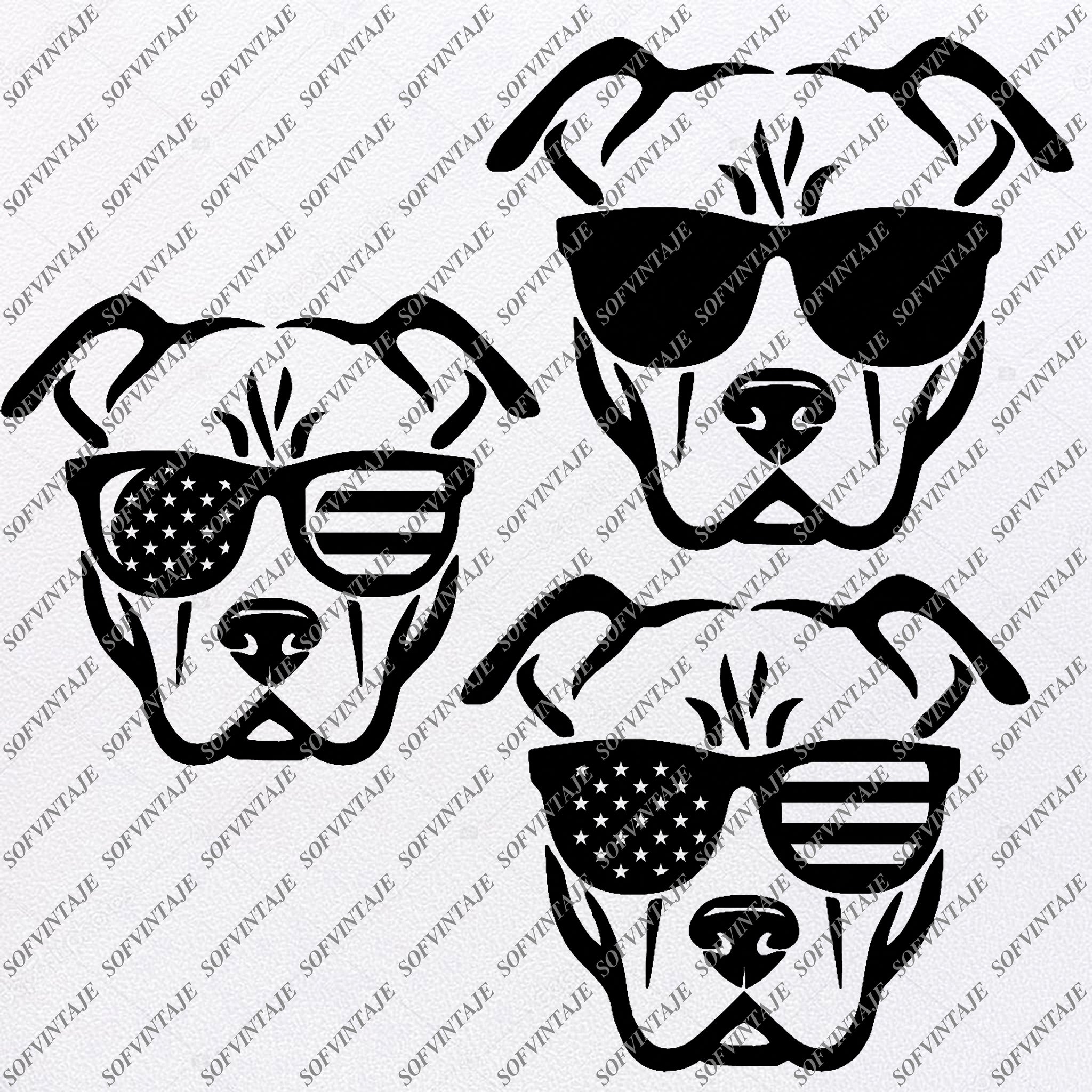 Download Dog Svg File - PitBull with glasses Svg - Pitbull Svg Original Design - SOFVINTAJE