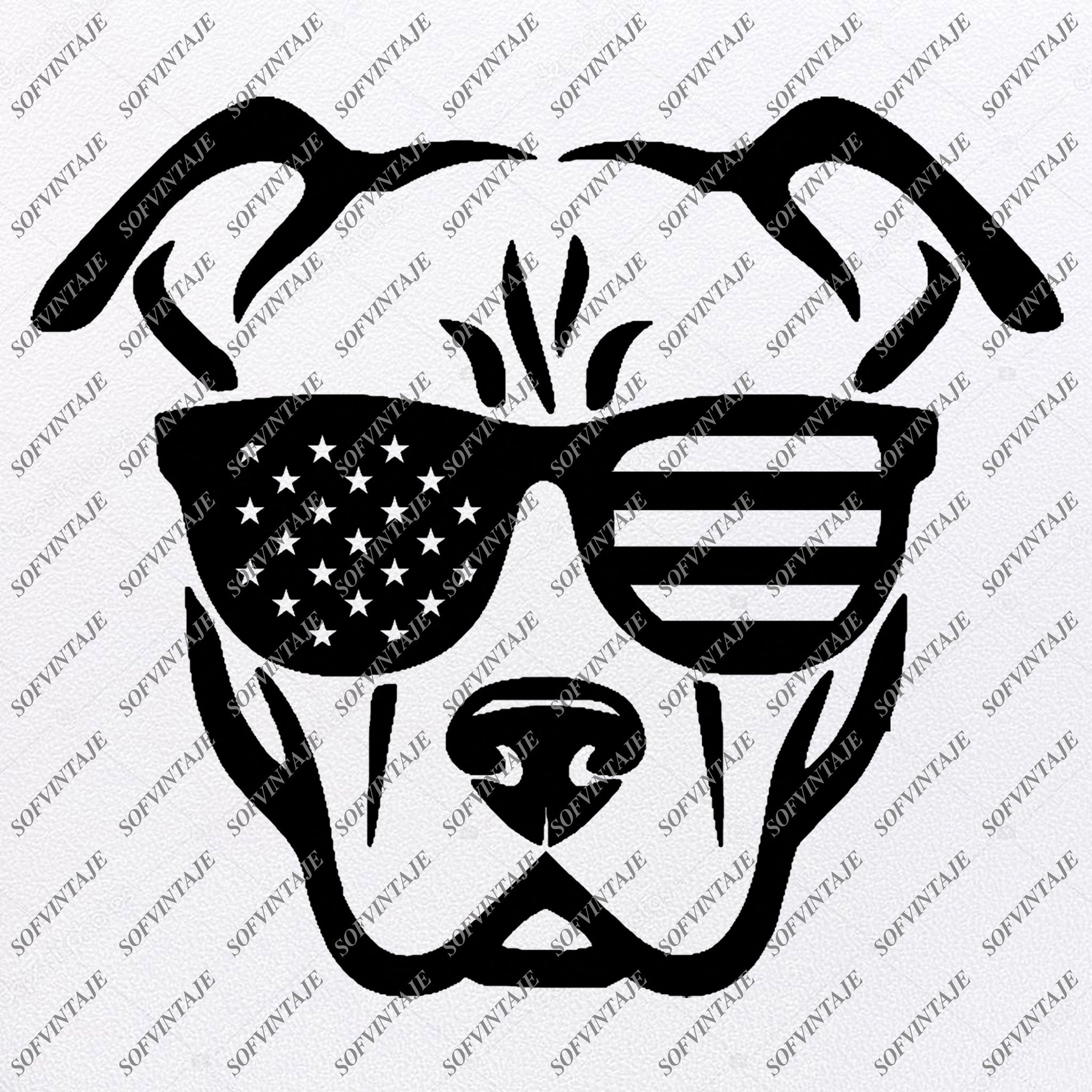 Download Dog Svg File - PitBull with glasses Svg - Pitbull Svg Original Design - SOFVINTAJE