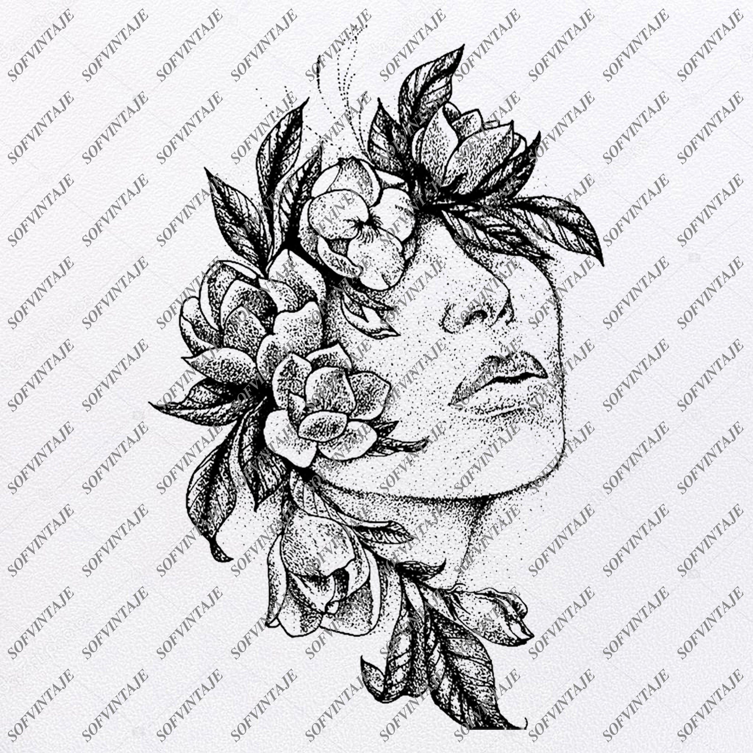 Download Girl Face Svg File Beautiful Girl Beautiful Face With Flowers Woman O Sofvintaje