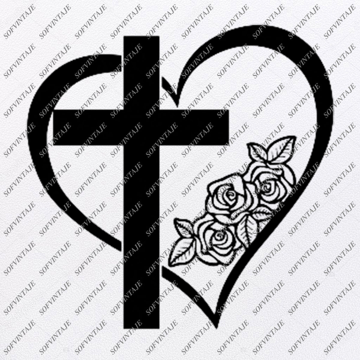 Heart Cross Rose Flowers Svg File- Heart Original Svg Design-Clip art