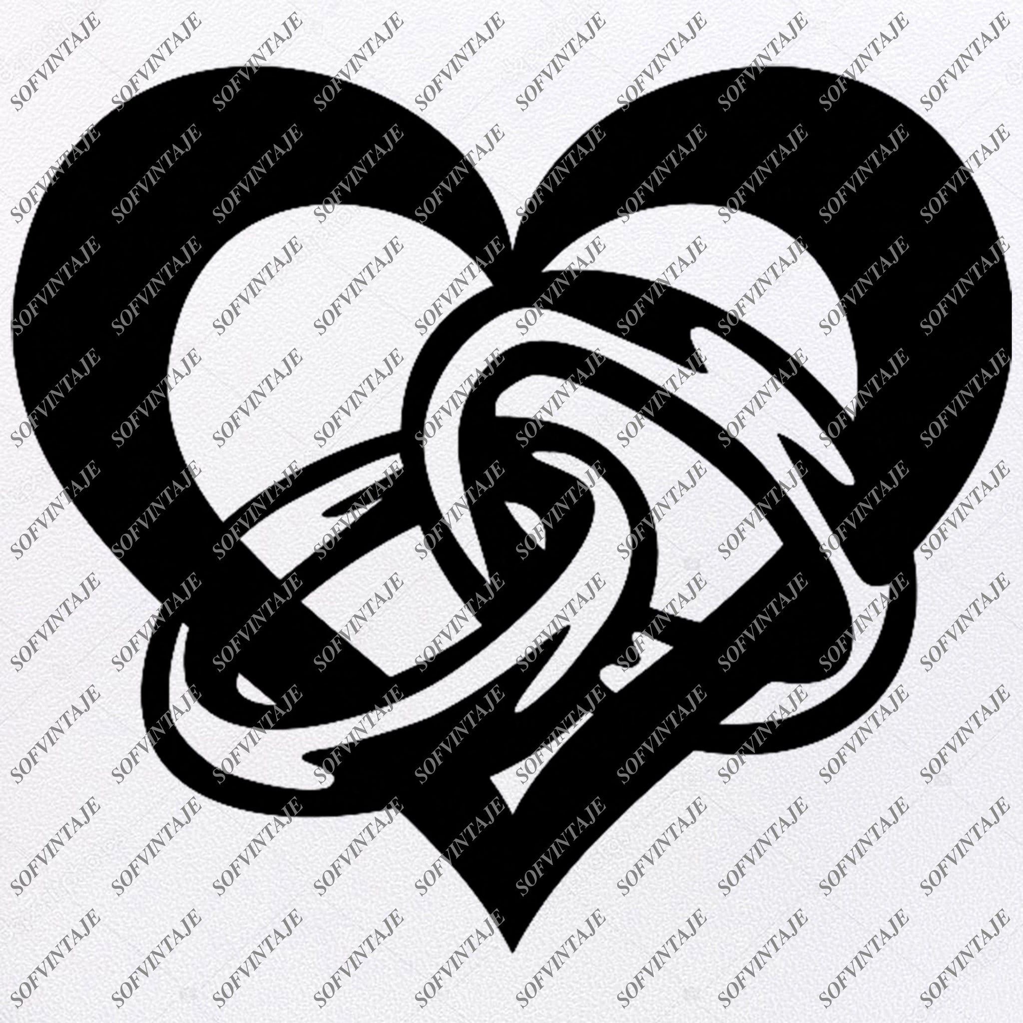 Download Heart With Two Wedding Ring Svg File Heart Romance Love Original Svg Sofvintaje