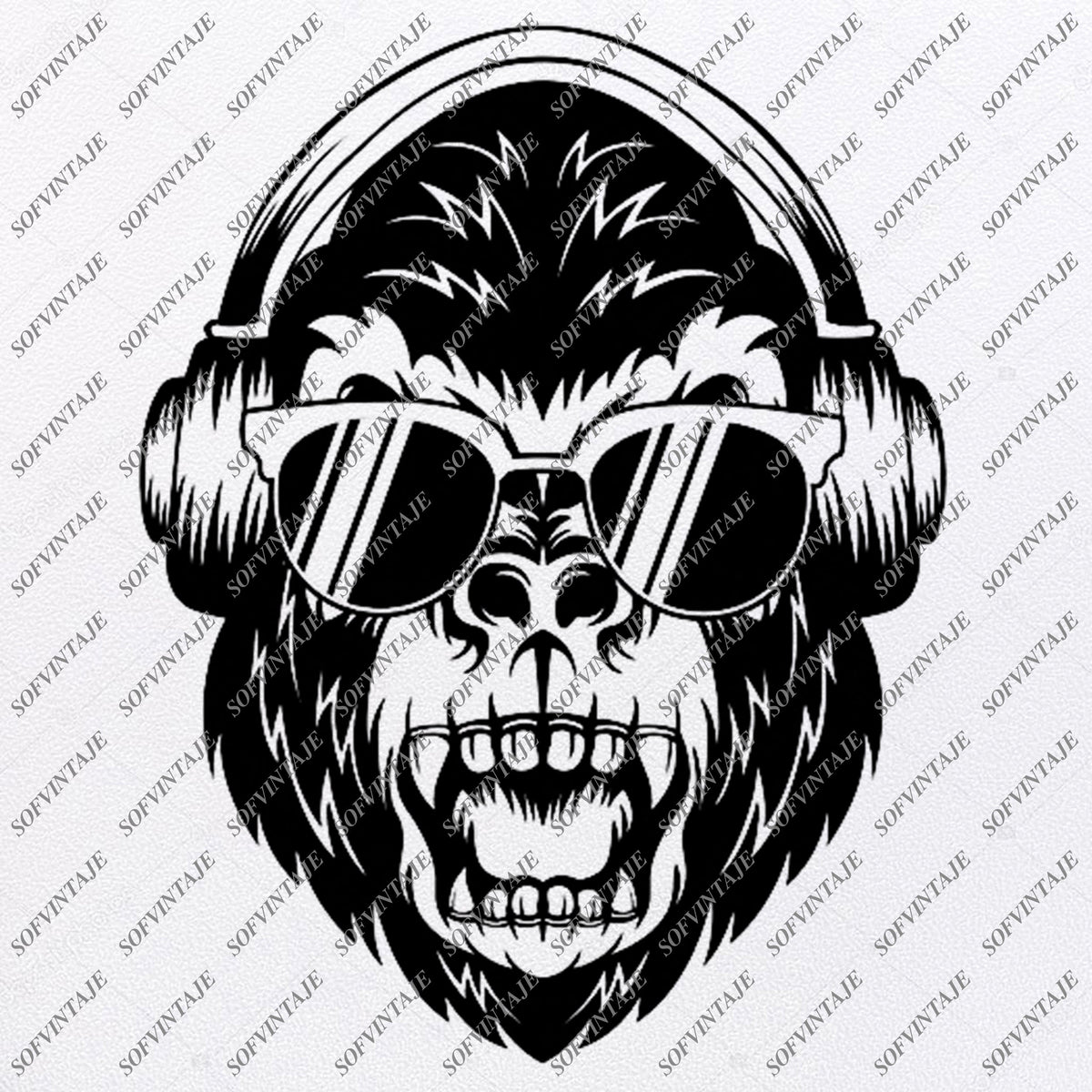 Download Monkey with headphones Svg File-Monkey Svg Design-Clipart-Animals Svg - SOFVINTAJE
