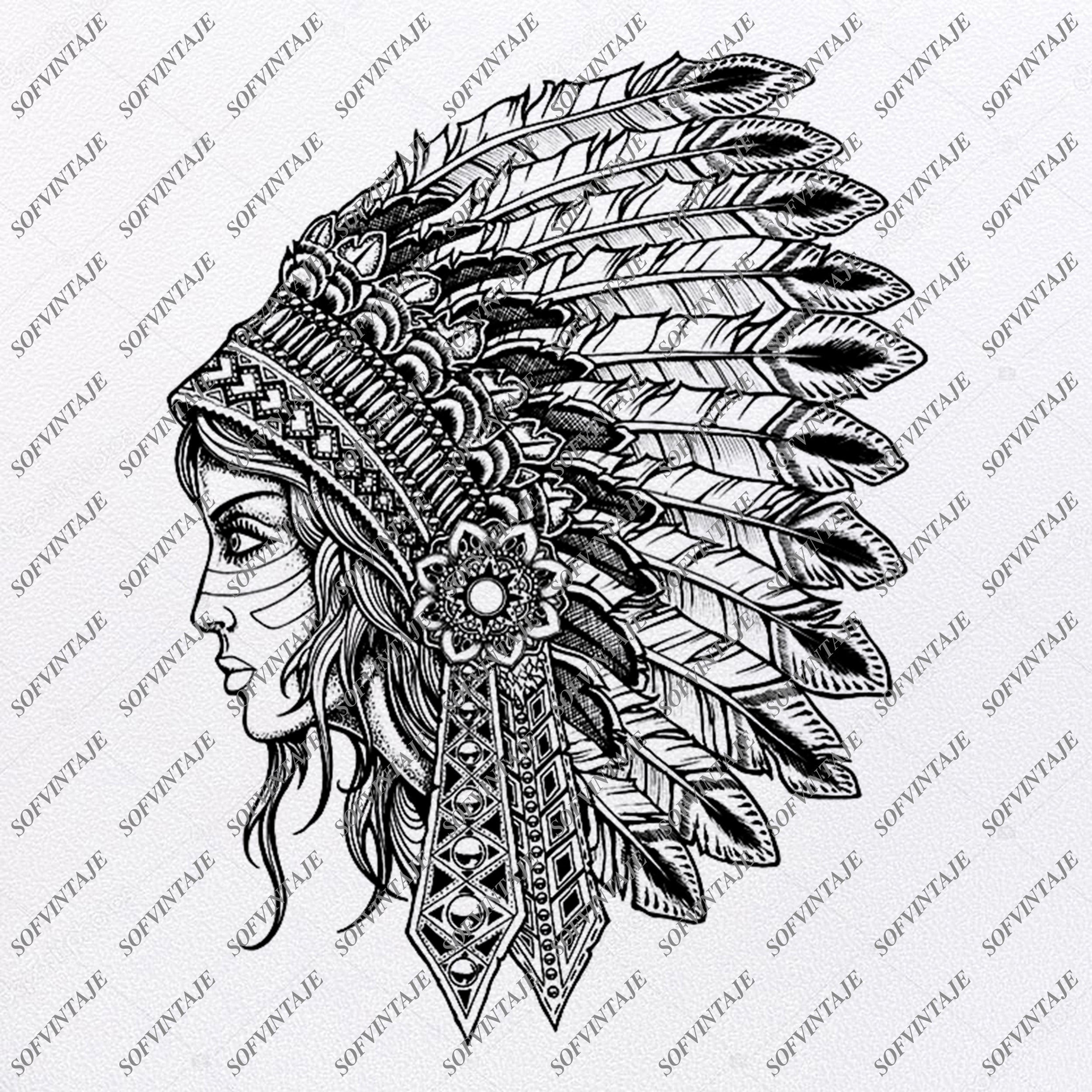 Native American Girl Svg File American Indians Original Svg Design Svg Sofvintaje