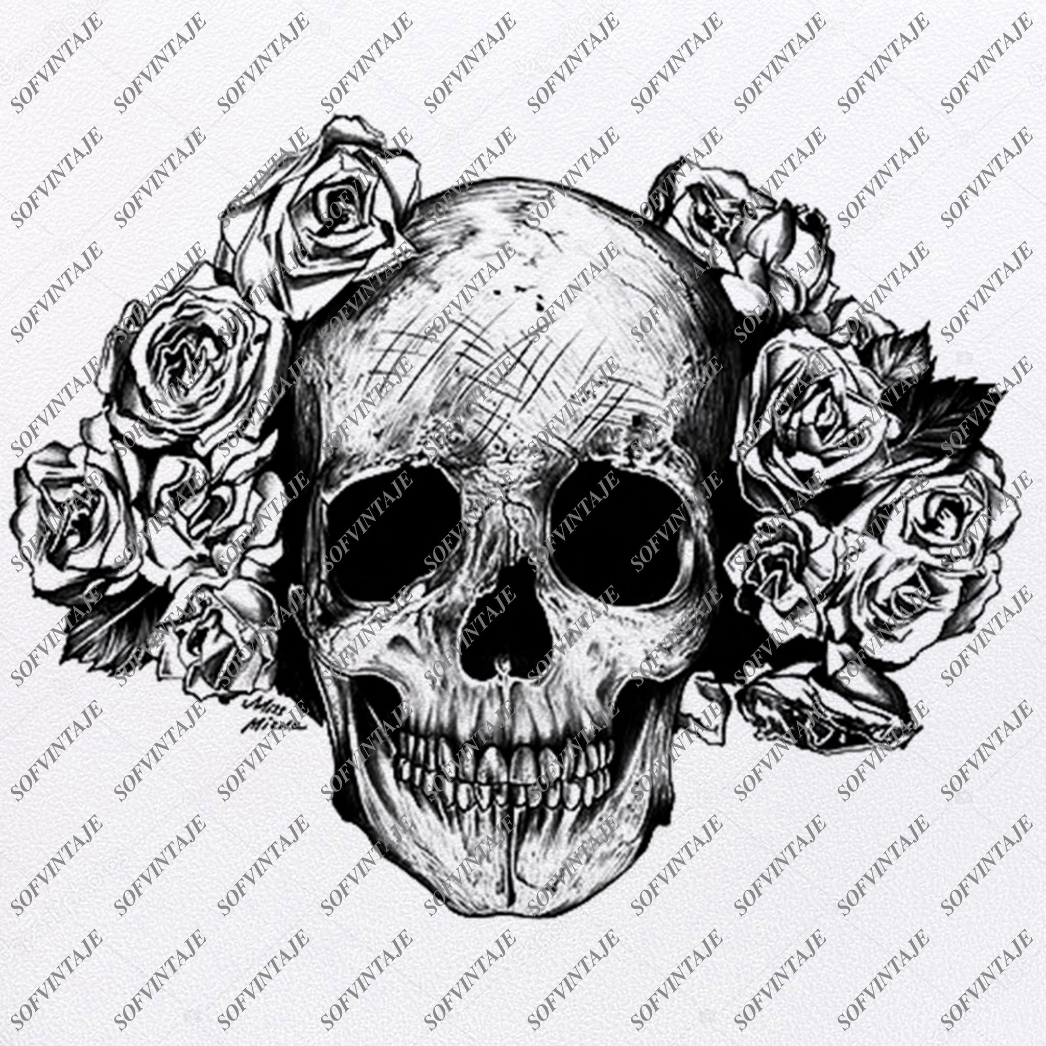 Download Skull Svg File Skull With Roses Svg Design Clipart Rose Svg File Sku Sofvintaje