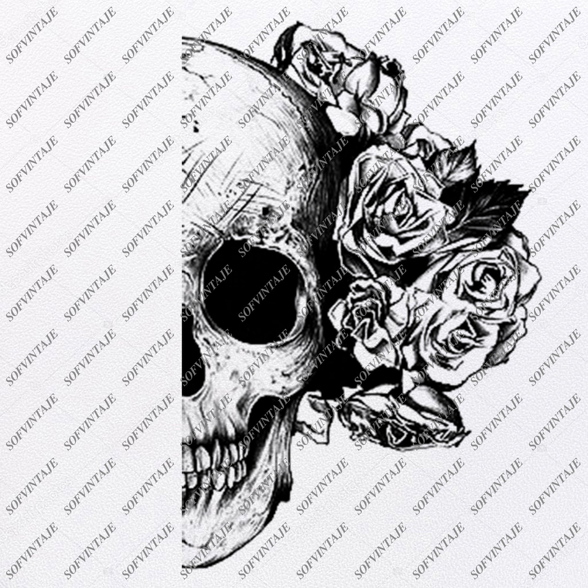 Download Skull Svg File Skull With Roses Svg Design Clipart Rose Svg File Sku Sofvintaje