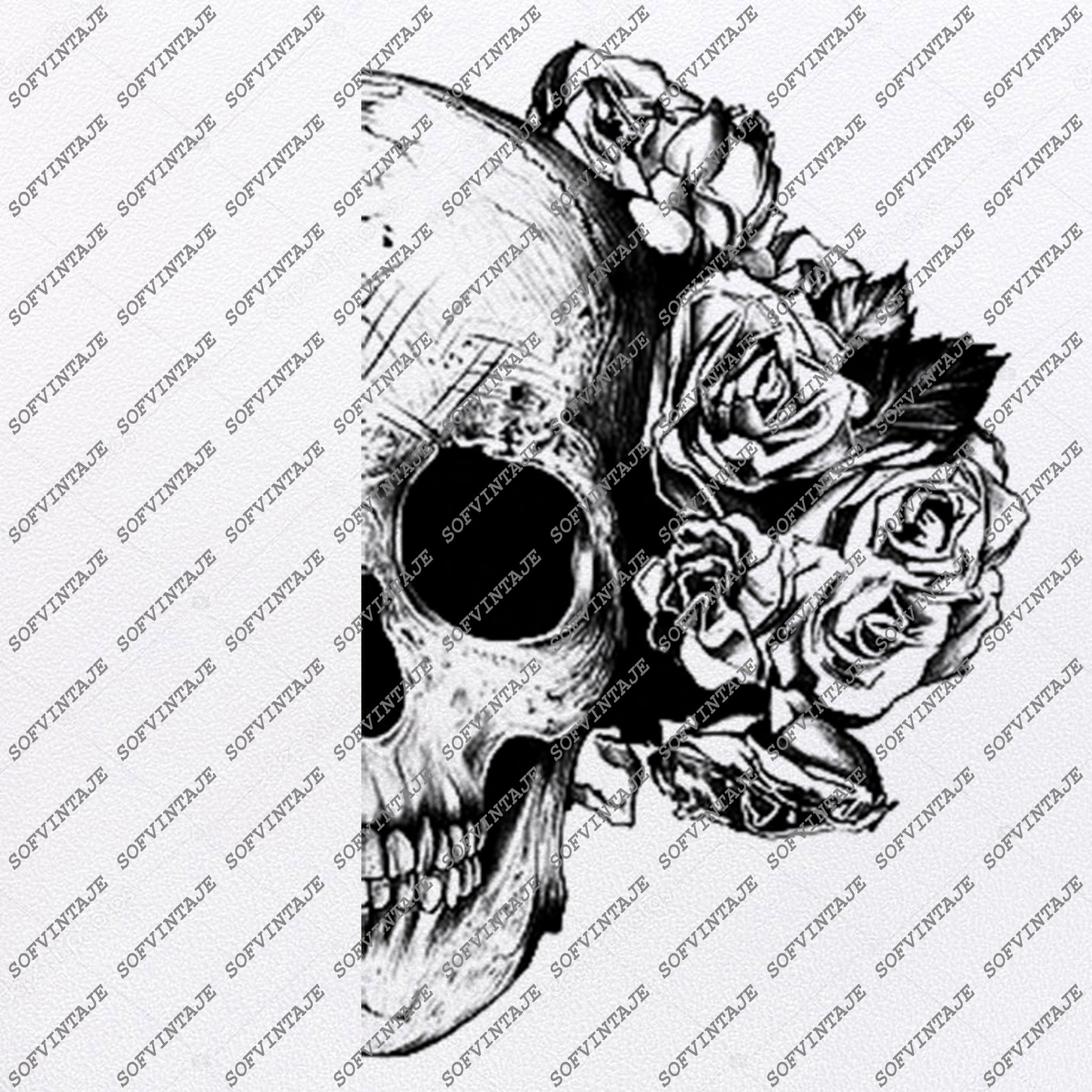 Download Skull Svg File-skull with roses Svg Design - Clipart-rose Svg File-Sku - SOFVINTAJE