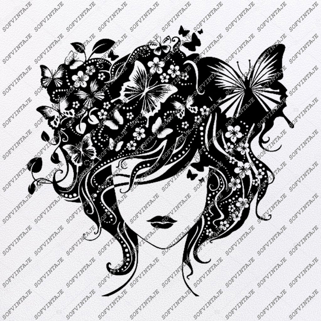 Girl With Butterflies Svg File-Woman Original Design-Wonan Clip art-Woman Svg Files-Woman Clipart-Svg For Cricut-For Silhouette - SVG - EPS - PDF - DXF - PNG - JPG - AI