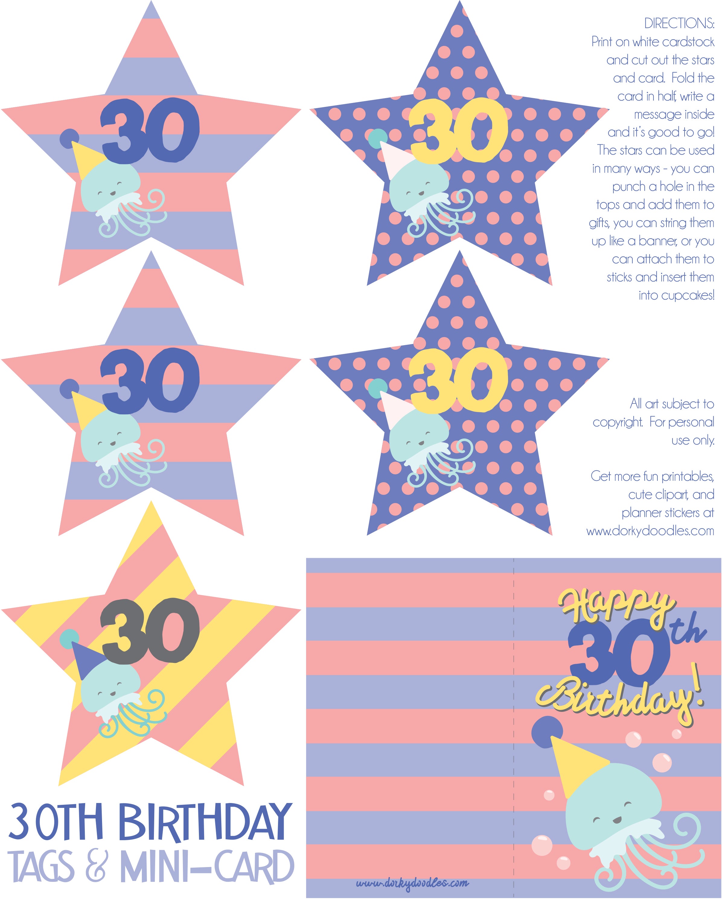 30 birthday printable tags and card