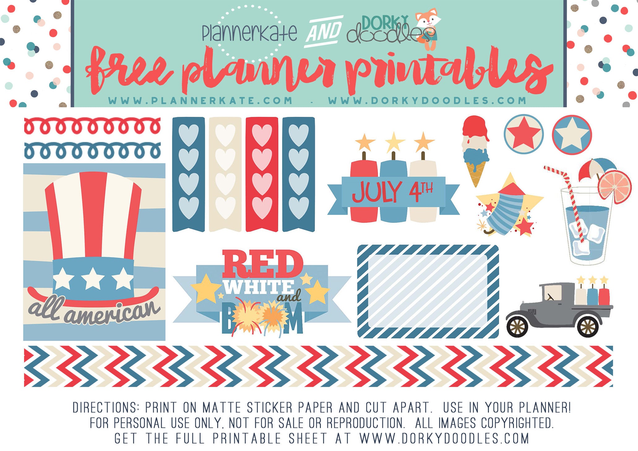 free 4th of July planner stickers