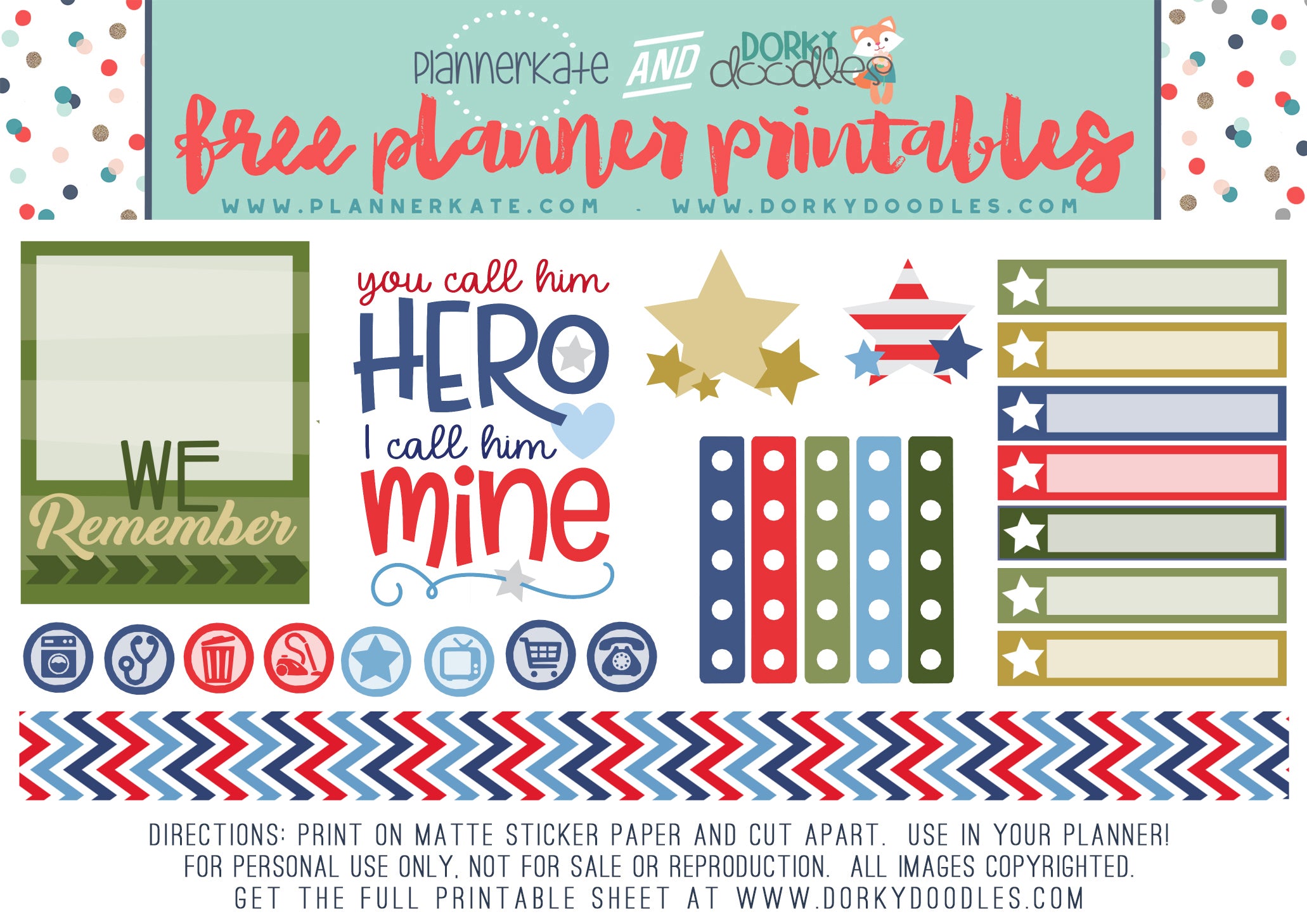 free patriotic and army planner stickers