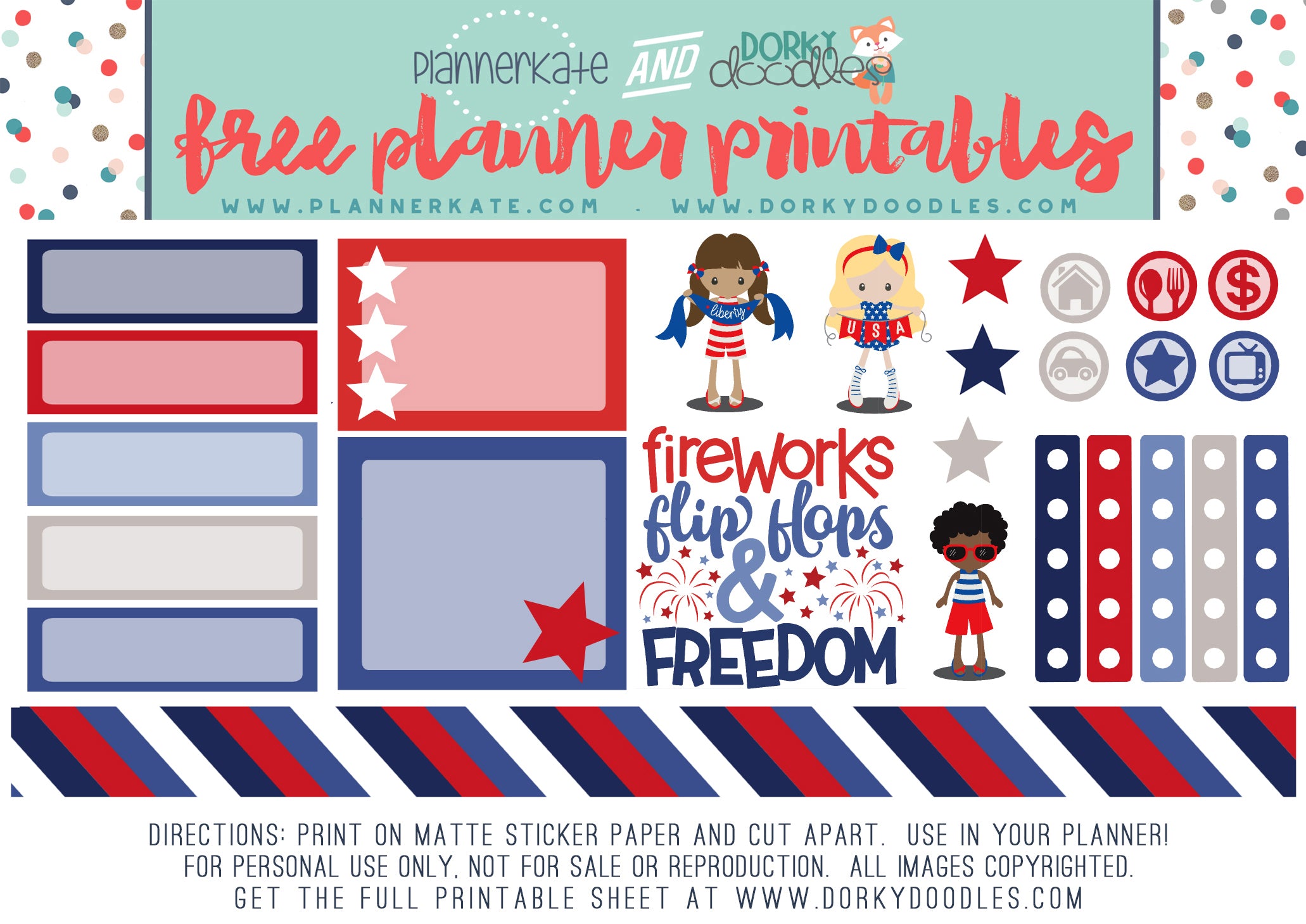 free red white and blue planner stickers