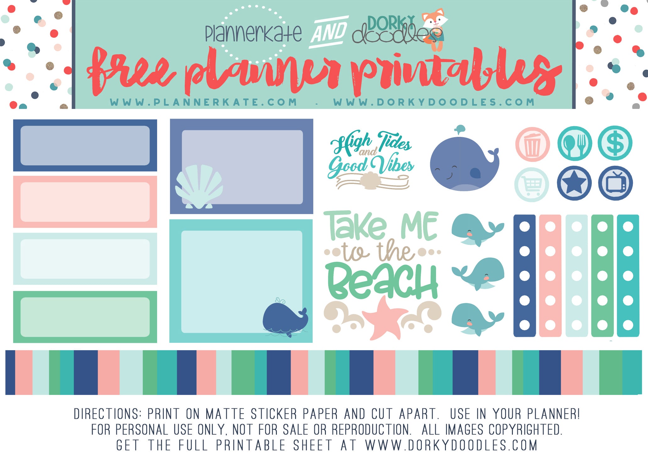 free beach vibe planner stickers