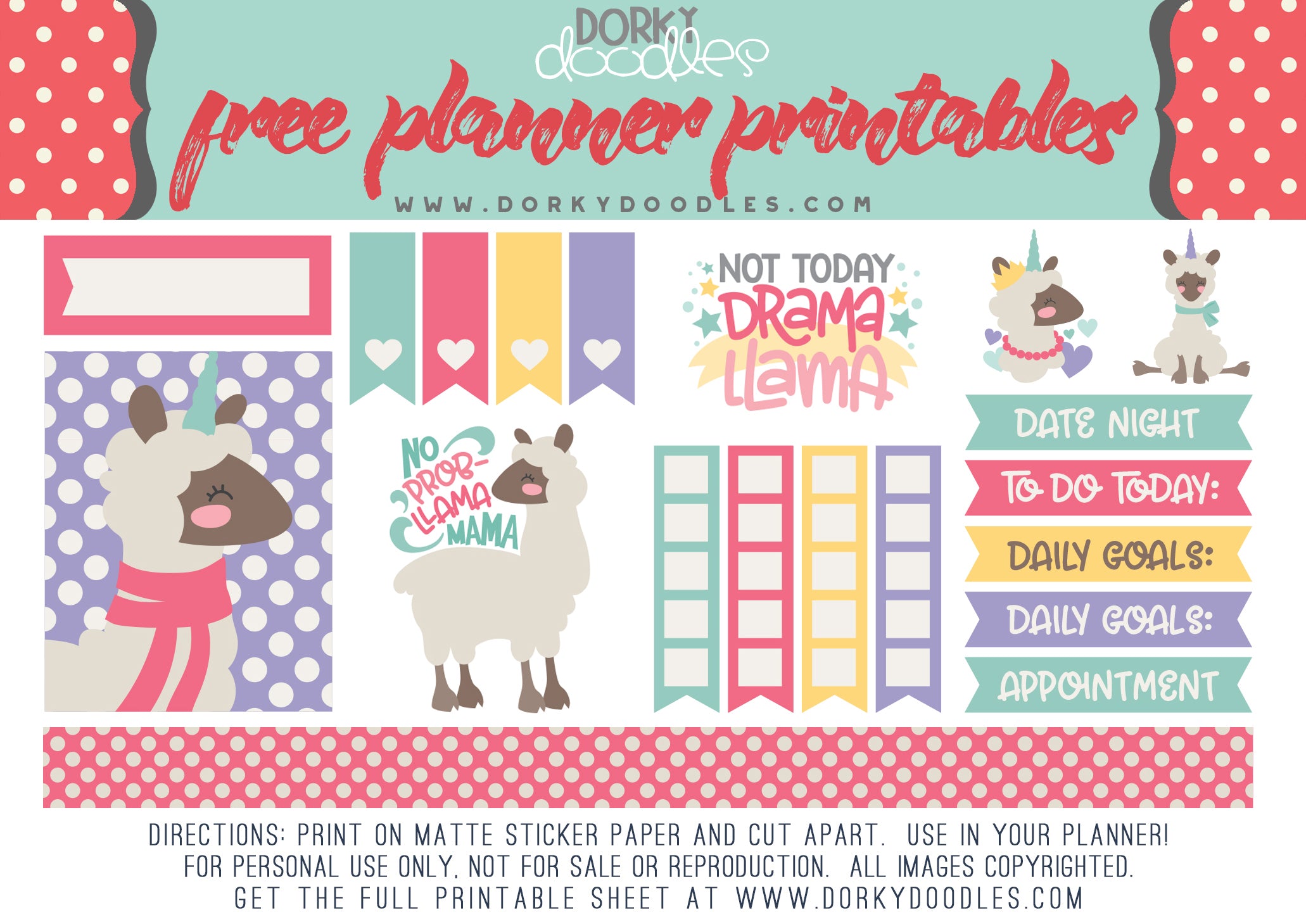 free llamacorn planner stickers