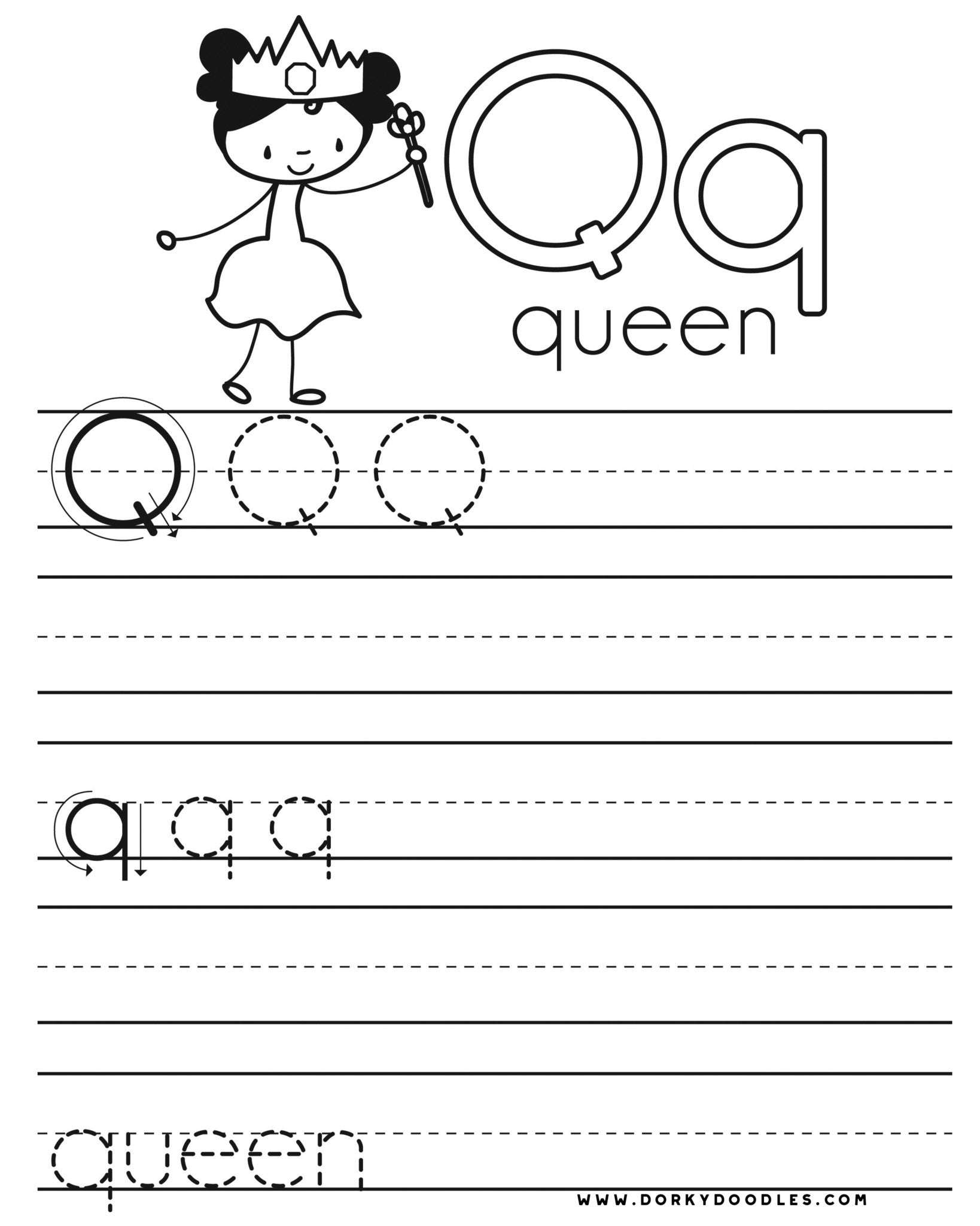 letter q writing practice printables dorky doodles