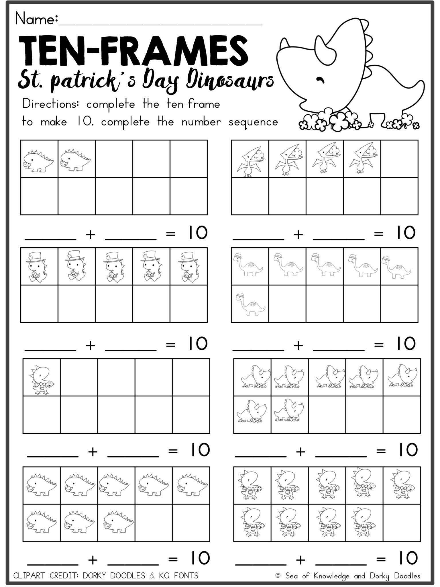 St Patrick's Day Ten Frame Math Printables – Dorky Doodles