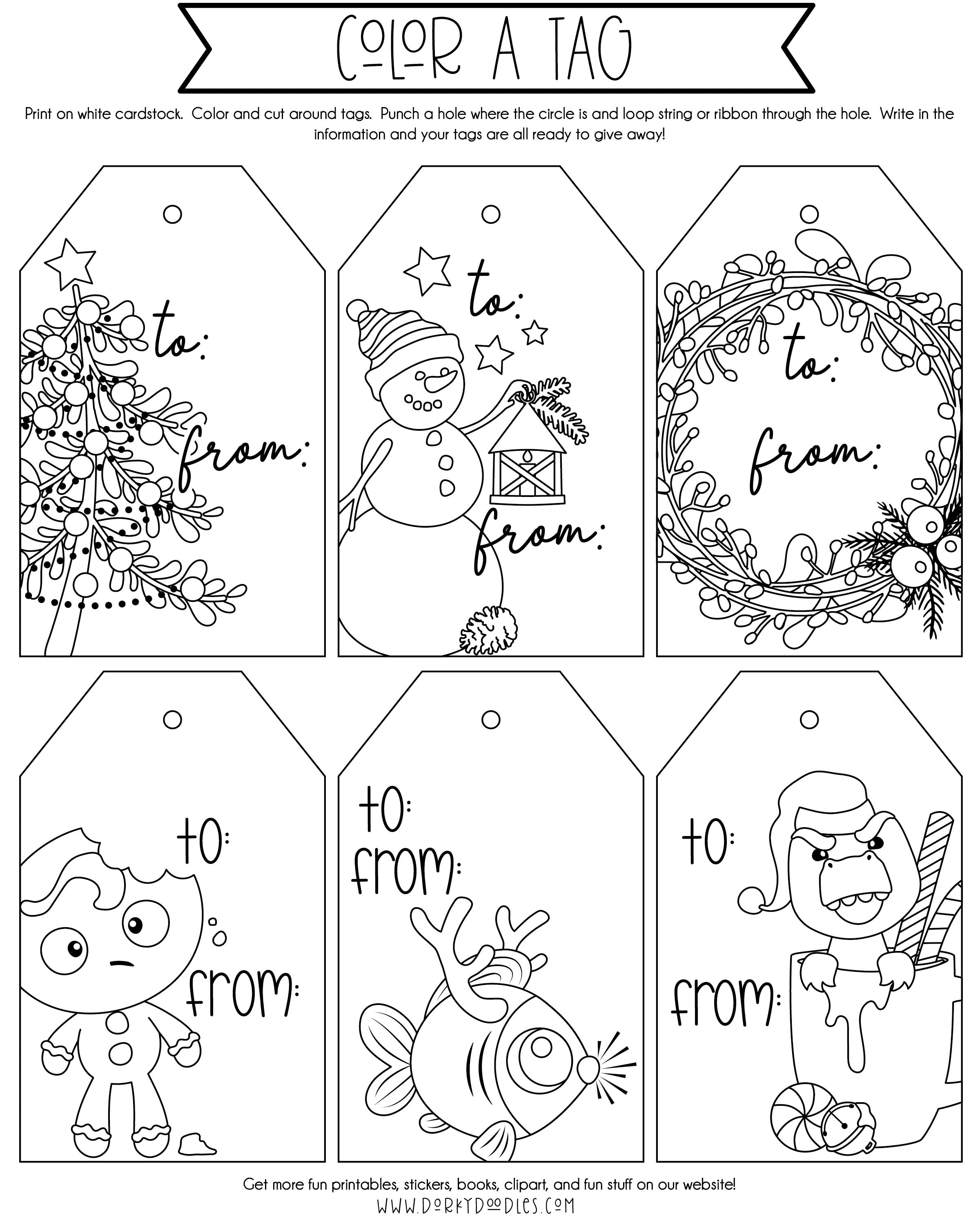 gift tag coloring page Christmas printable FREE