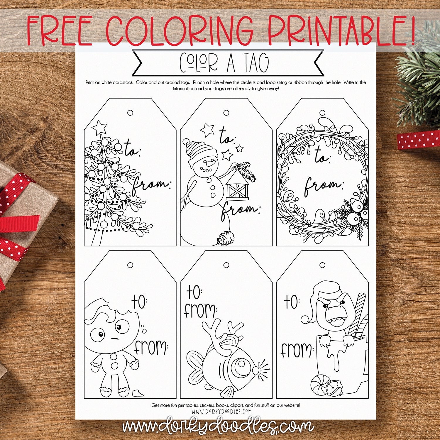 Christmas gift tags to color free printable