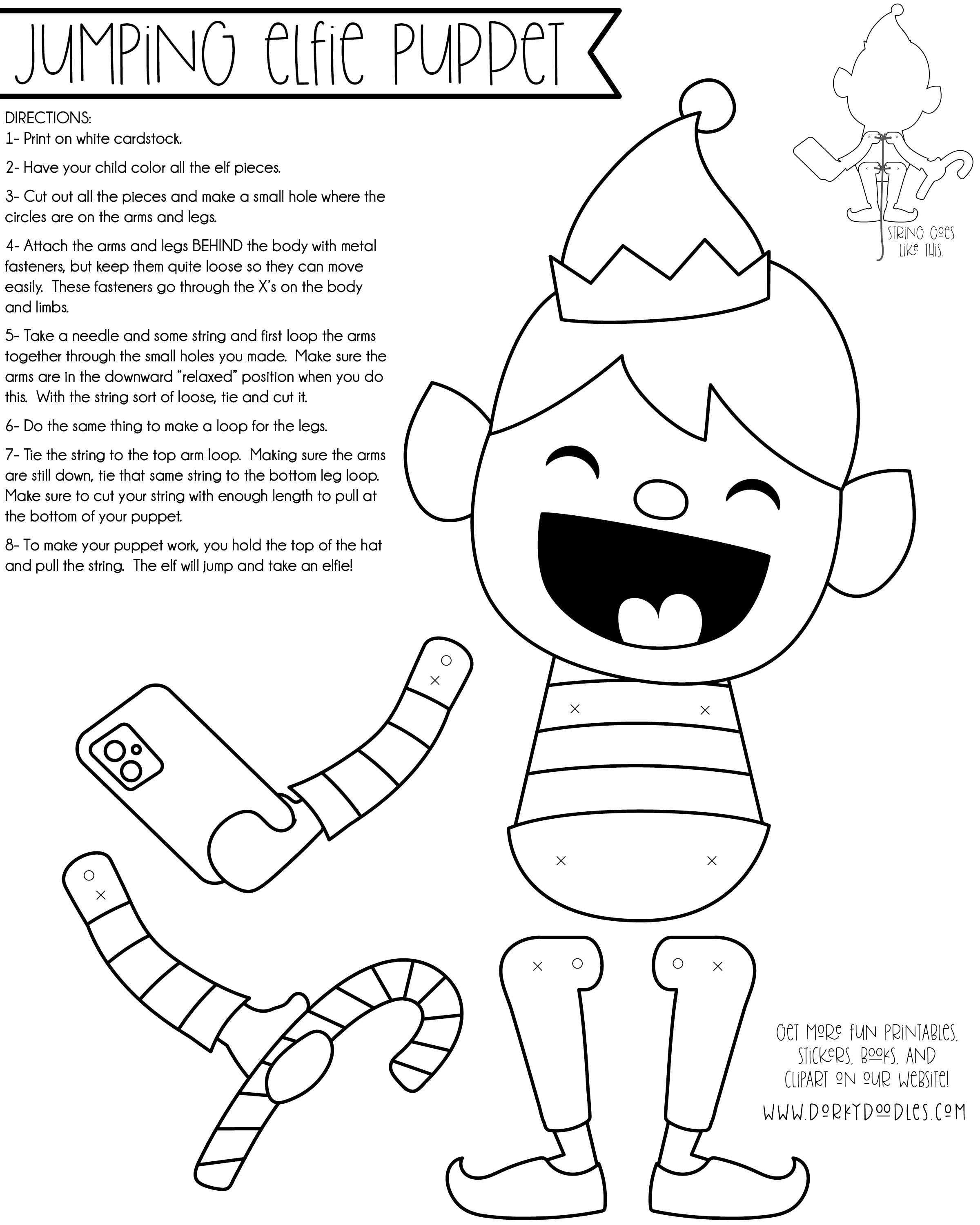 Jumping Elfie Puppet - Free Printable Christmas Craft for Kids – Dorky ...
