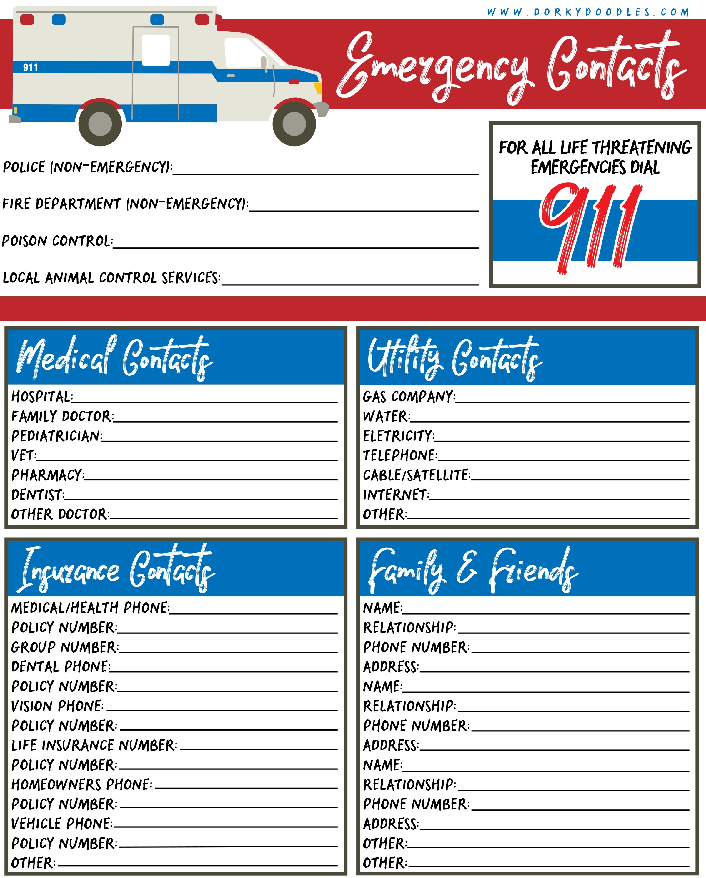 emergency info printable