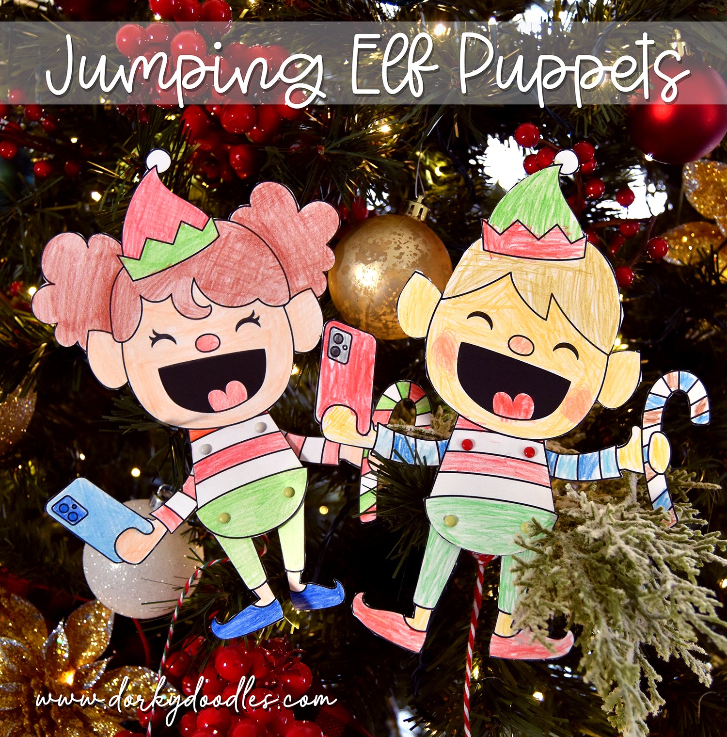 Elf coloring page jumping puppet free printable