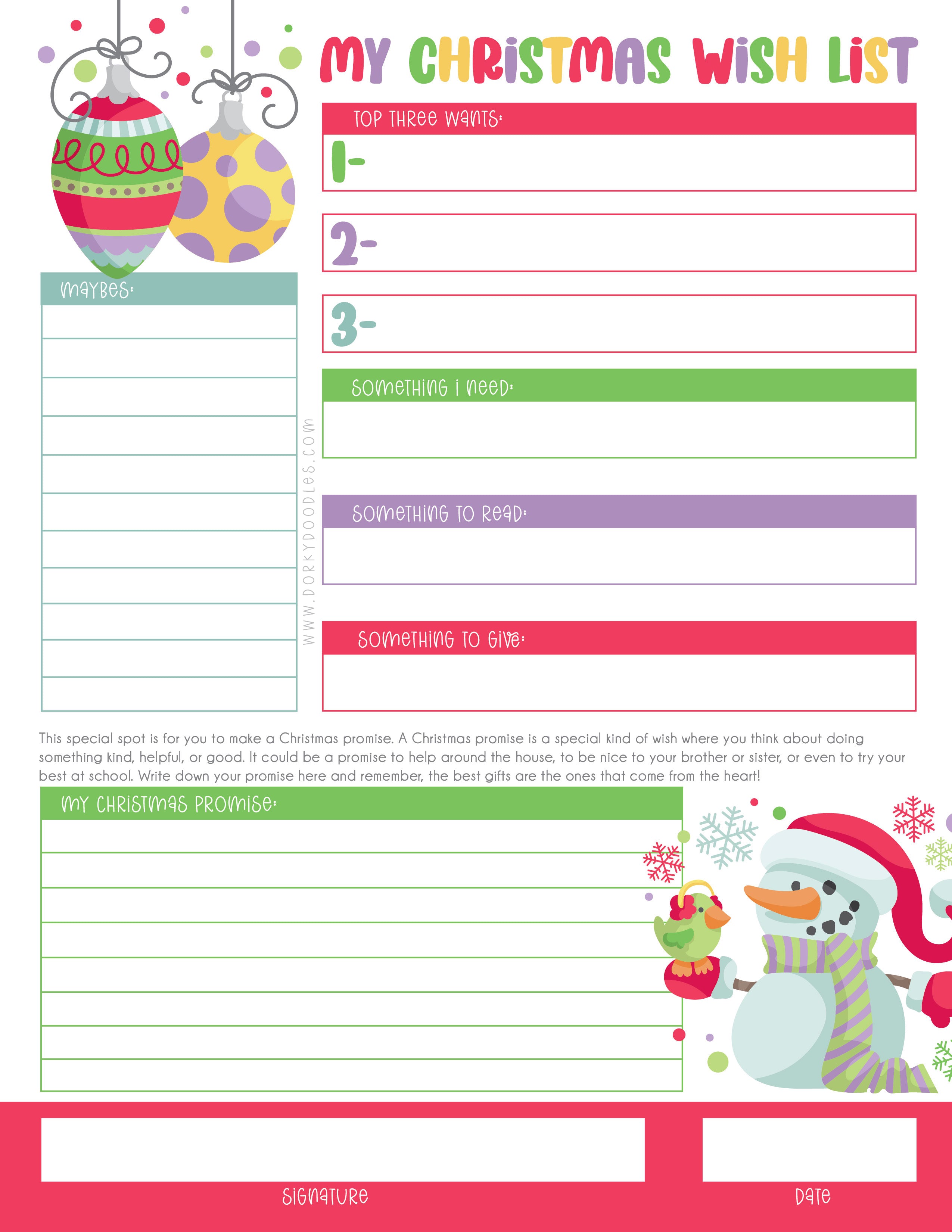 printable Christmas wish list for kids