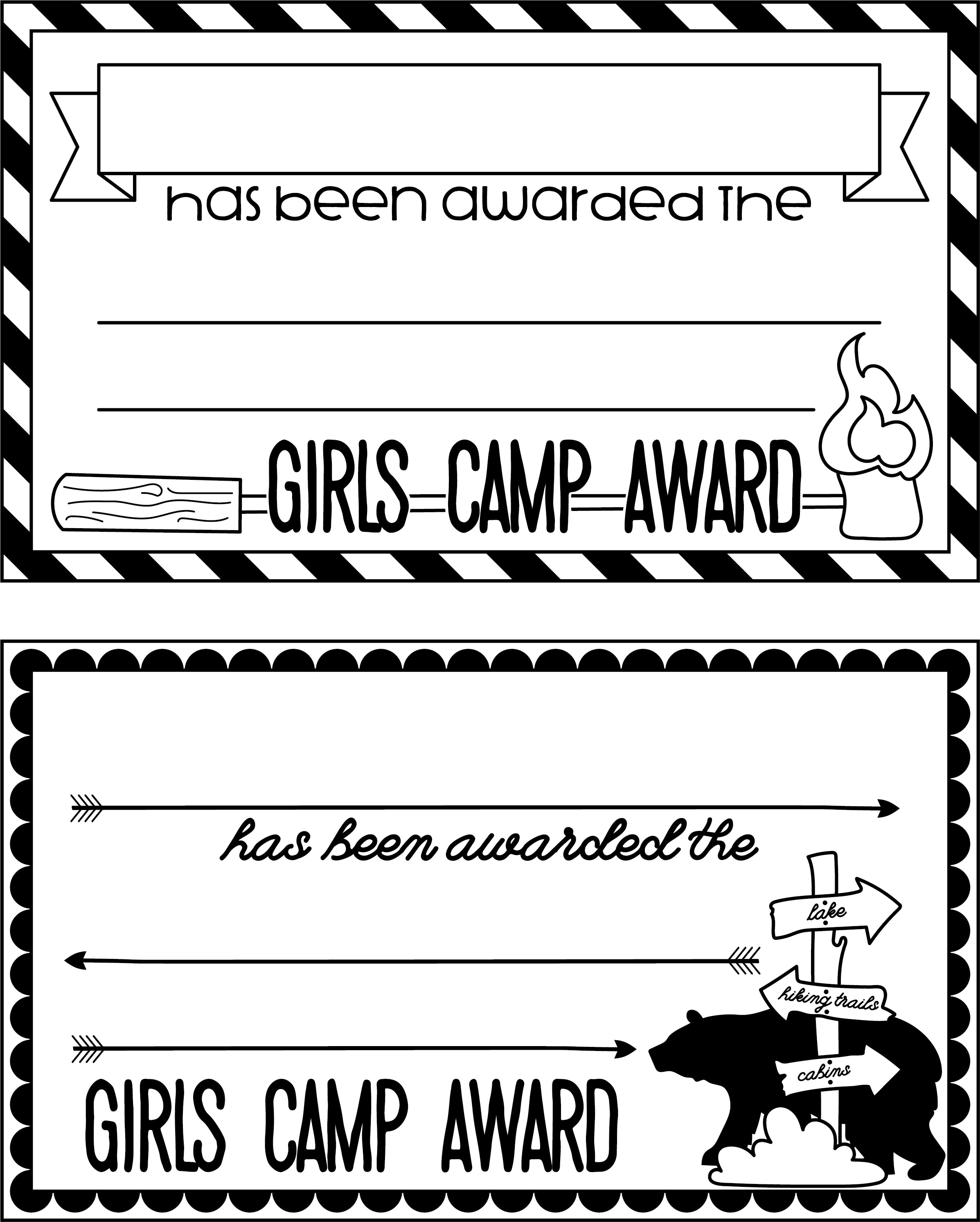 girls camp awards to print